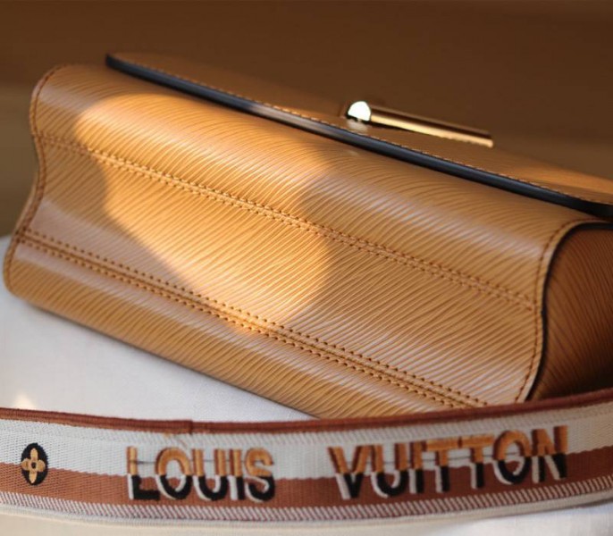 Louis Vuitton Epi Leather Twist MM Bag With Jacquard Strap In Honey Gold