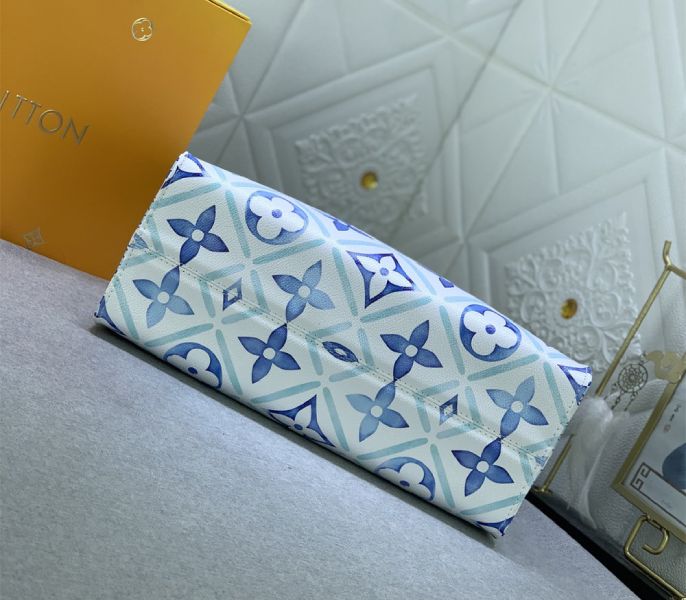 Louis Vuitton LV By The Pool Monogram Tiles Canvas Onthego MM Tote In Lagoon Blue