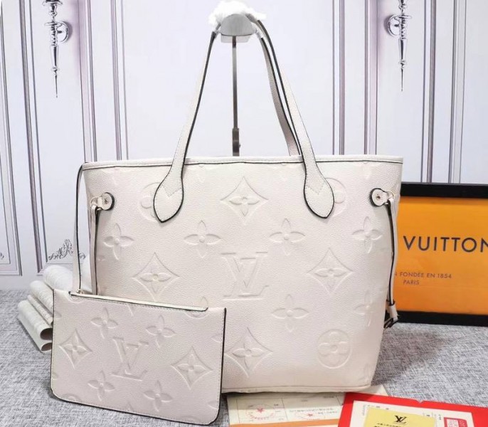 Louis Vuitton Monogram Empreinte Neverfull MM Tote In Cream
