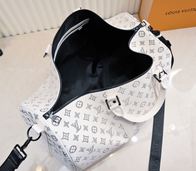 Monogram Shadow Keepall Bandouliere 50 In White