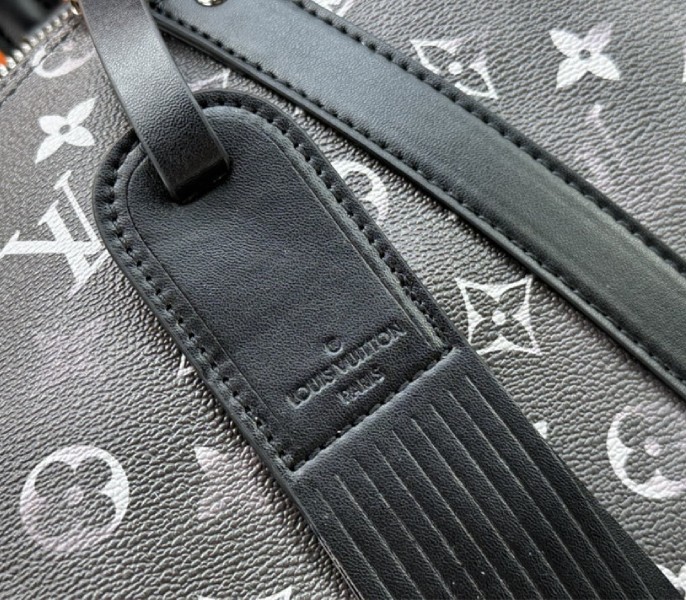 Louis Vuitton Brushed Monogram Leather Keepall Bandouliere 50 In Black