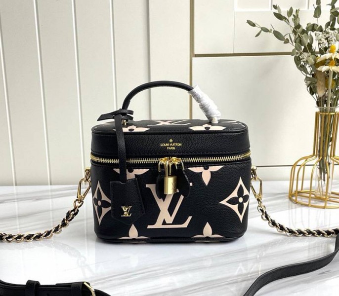 Louis Vuitton Bicolor Monogram Empreinte Vanity PM Bag In Black And Beige