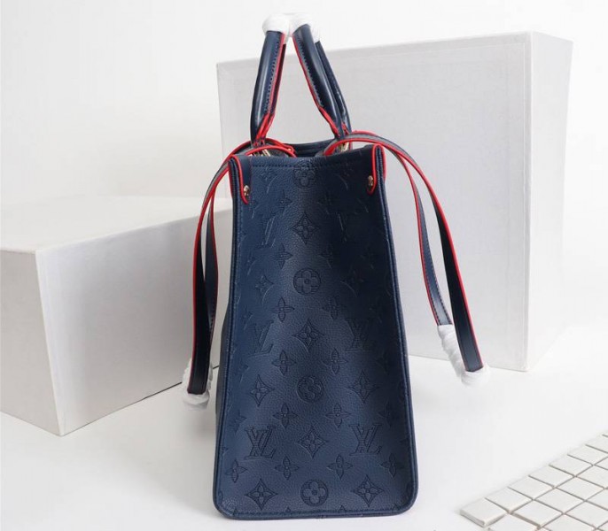 Louis Vuitton Monogram Empreinte Giant Onthego MM Tote In Navy Blue