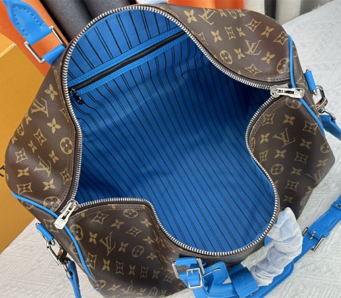 Louis Vuitton Monogram Macassar Canvas Keepall Bandouliere 50 In Gaston Blue