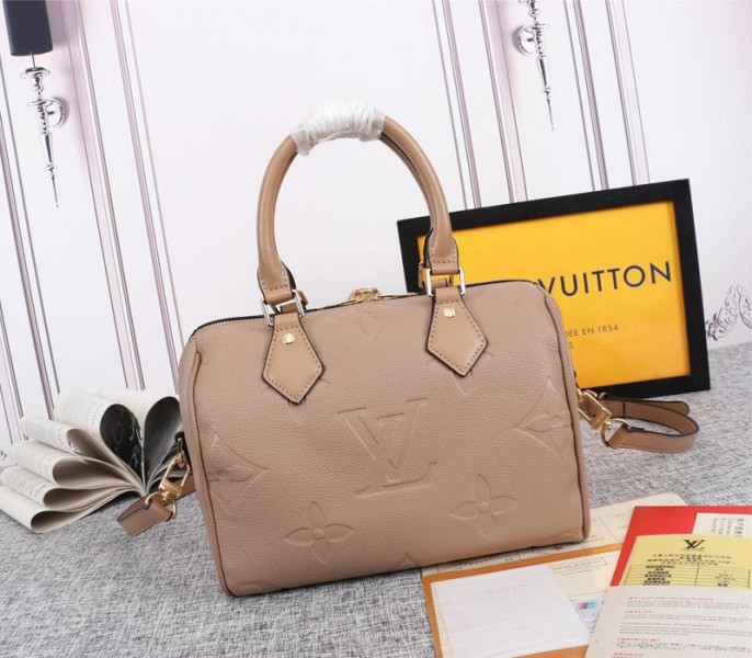 Louis Vuitton Monogram Empreinte Leather Speedy Bandouliere 25 Handbag In Tourterelle Gray