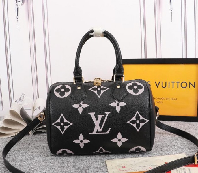 Louis Vuitton Bicolor Monogram Empreinte Leather Speedy Bandouliere 25 Handbag In Black And Lilac