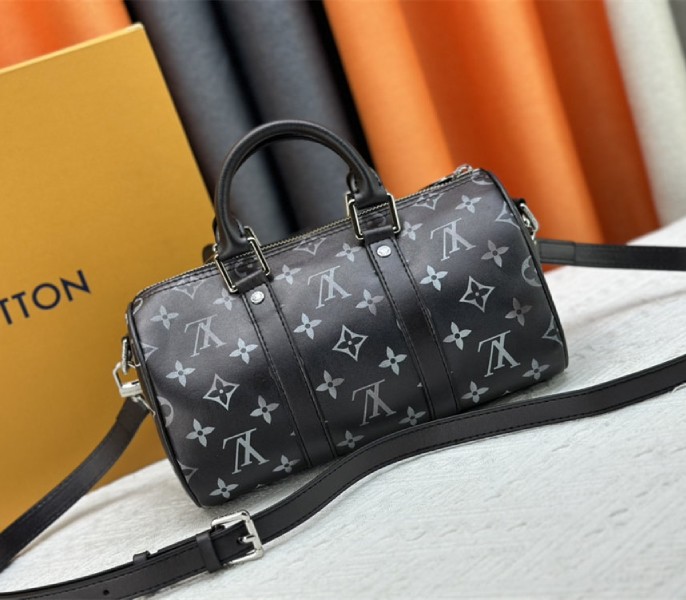 Louis Vuitton Brushed Monogram Keepall Bandouliere 25 City Bag In Black