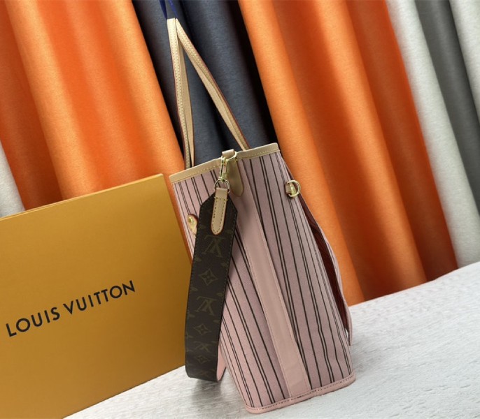 Louis Vuitton Neverfull Bandouliere Inside Out MM Tote In Monogram Canvas And Peony Pink Textile