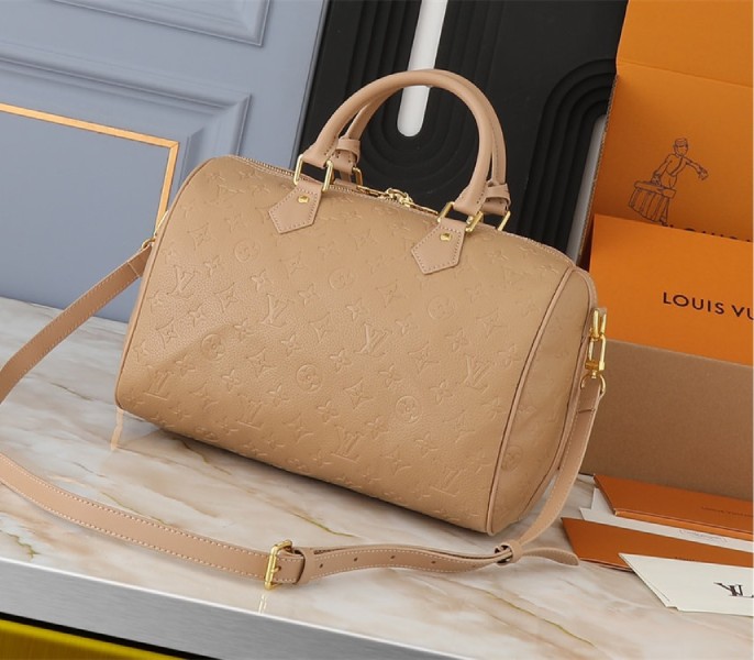 Louis Vuitton Monogram Empreinte Speedy Soft 30 Handbag In Apricot