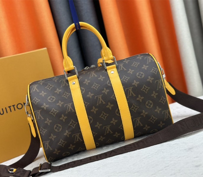 Louis Vuitton Monogram Macassar Canvas Keepall Bandouliere 35 In Safran Yellow