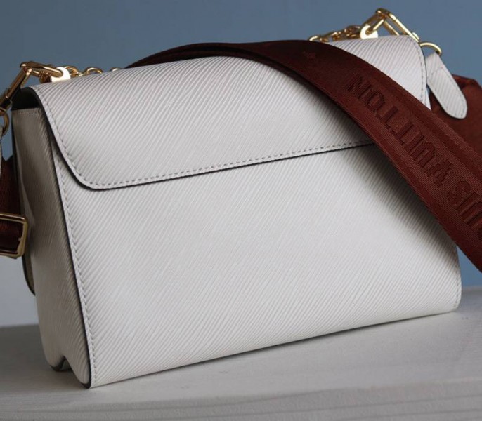 Louis Vuitton Epi Leather Twist MM Bag In Optic White With Jacquard Strap