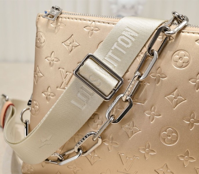 Louis Vuitton Coussin PM Bag In Light Gold With Jacquard Strap