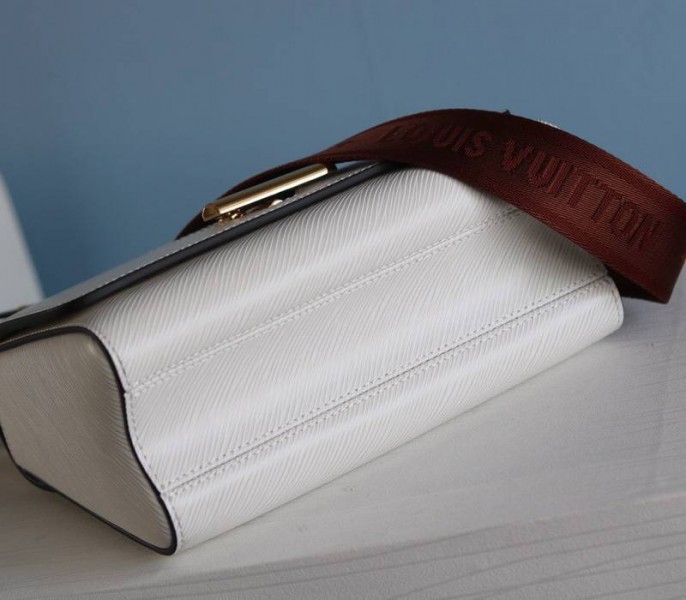 Louis Vuitton Epi Leather Twist MM Bag In Optic White With Jacquard Strap