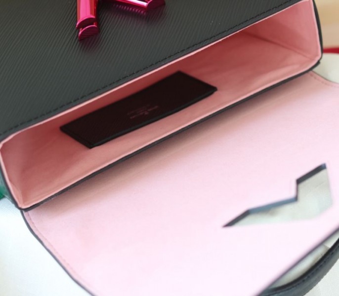 Louis Vuitton Epi Leather Twist MM Handbag In Black With Gradient Strap