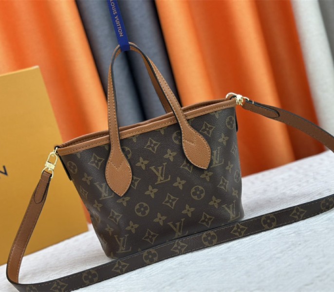 Louis Vuitton Neverfull Bandouliere Inside Out BB Tote In Monogram Canvas And Brown Leather
