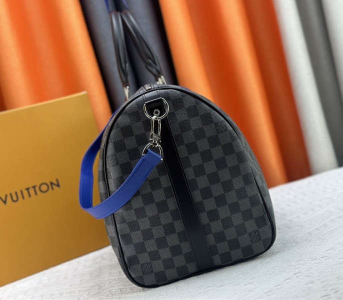 Louis Vuitton Damier Graphite Canvas Keepall Bandouliere 50 In Indigo Blue