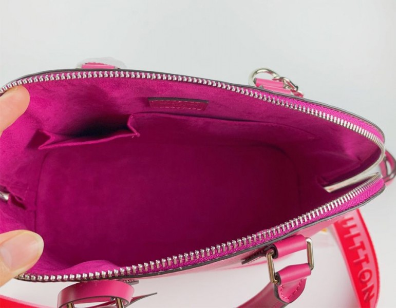 Louis Vuitton Epi Leather Alma PM Handbag In Pondichery Pink With Jacquard Strap