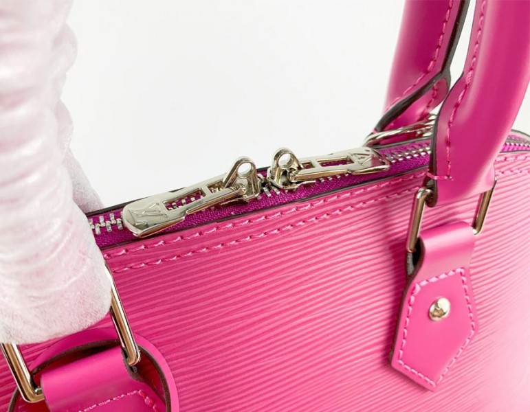 Louis Vuitton Epi Leather Alma PM Handbag In Pondichery Pink With Jacquard Strap