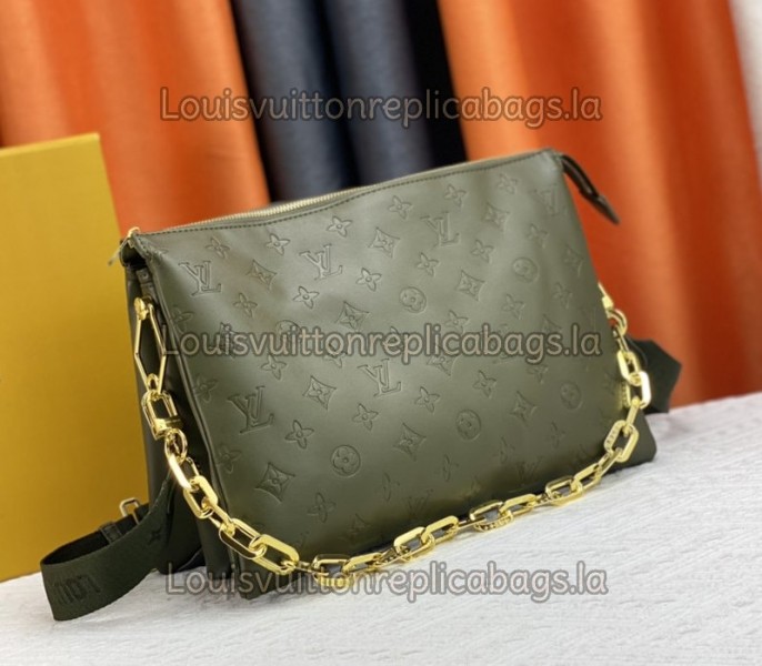 Louis Vuitton Coussin MM Bag In Khaki With Jacquard Strap