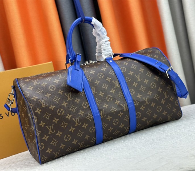 Louis Vuitton Monogram Macassar Canvas Keepall Bandouliere 50 In Indigo Blue