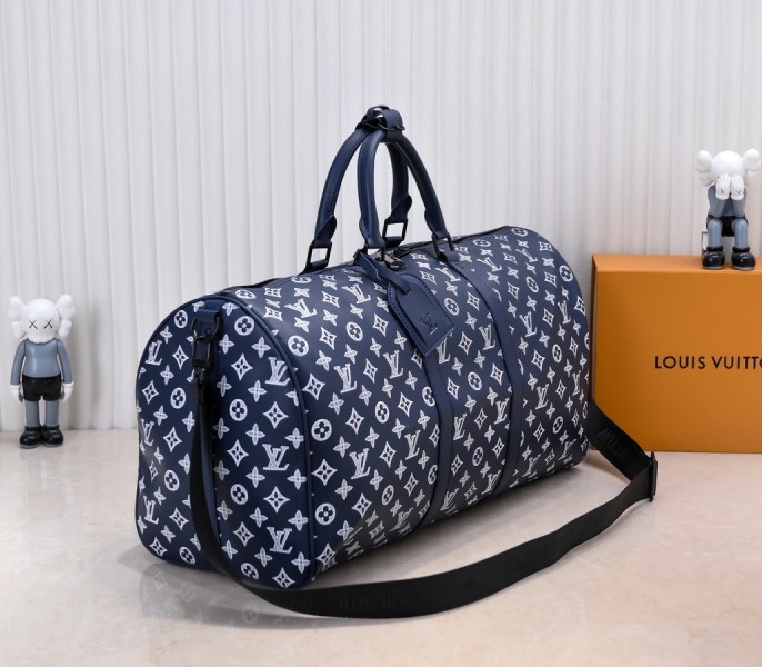 Monogram Shadow Keepall Bandouliere 50 In Navy Blue