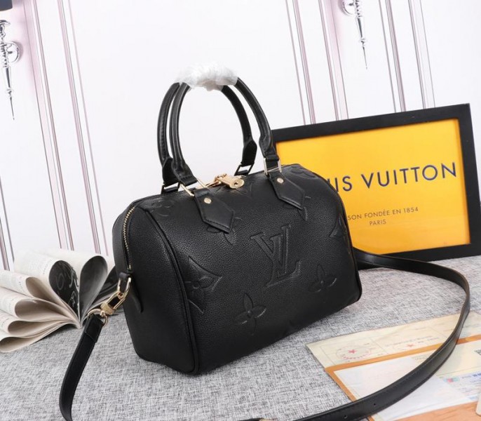 Louis Vuitton Monogram Empreinte Leather Speedy Bandouliere 25 Handbag In Black