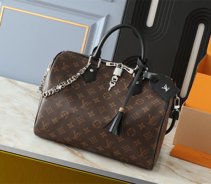 Louis Vuitton Monogram Canvas Soft Speedy 30 Dark Handbag In Black