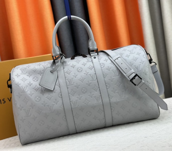 Louis Vuitton Monogram Shadow Leather Keepall Bandouliere 50 With Leather Strap In Anthracite Gray