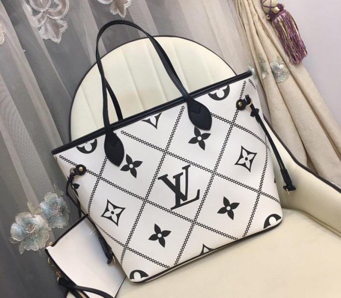Louis Vuitton Spring 2022 Monogram Empreinte Neverfull MM Tote In Cream