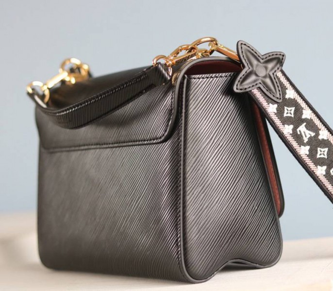 Louis Vuitton Epi Leather Twist MM Handbag In Black With Embroidered Strap