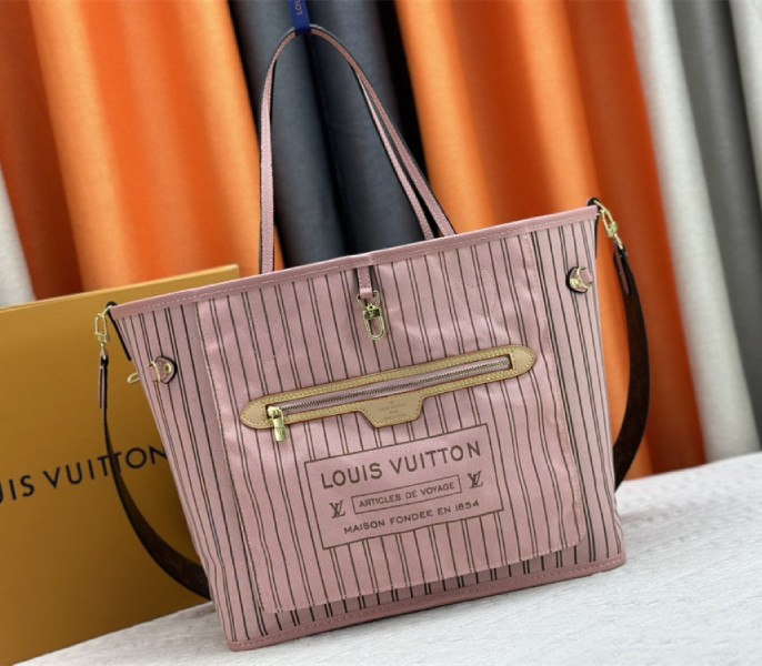 Louis Vuitton Neverfull Bandouliere Inside Out MM Tote In Monogram Canvas And Peony Pink Textile And Leather