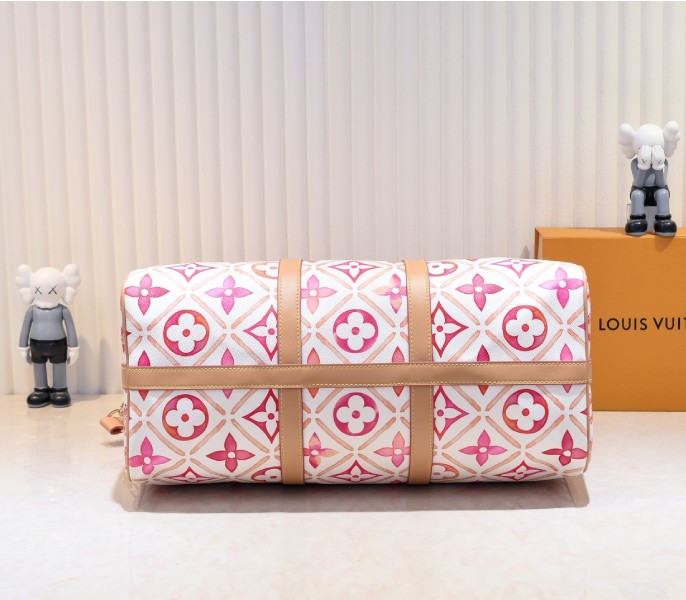 LV By The Pool Monogram Tiles Canvas Keepall 45 In Coral