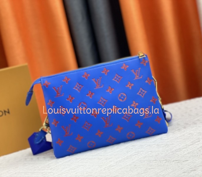 Louis Vuitton Coussin PM Bag In Blue And Red With Jacquard Strap