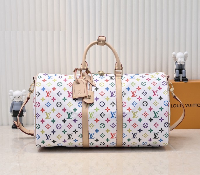 X TM Multicolored Keepall Bandouliere 50 In White