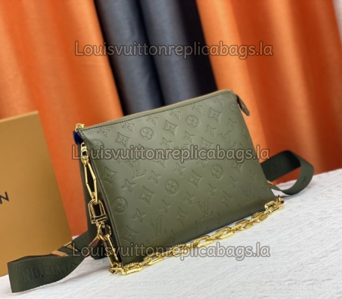 Louis Vuitton Coussin PM Bag In Khaki With Jacquard Strap