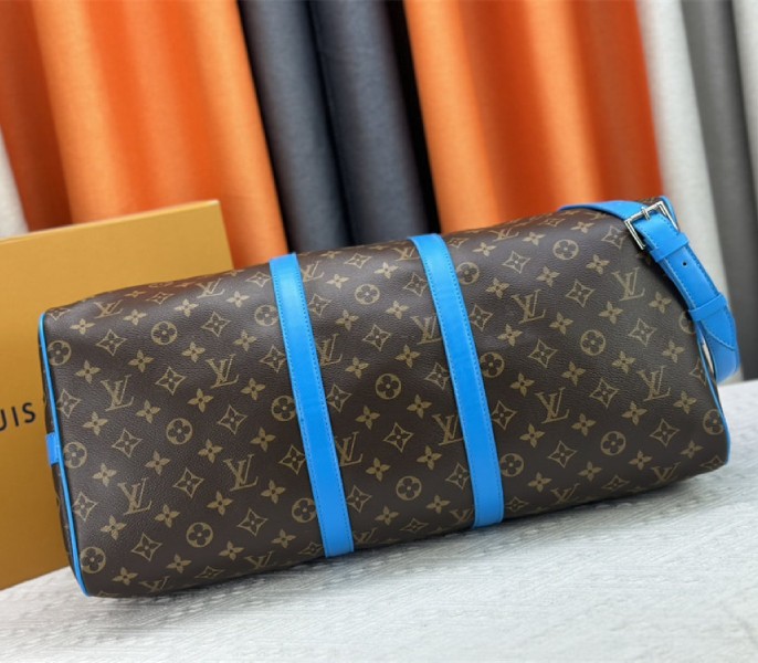 Louis Vuitton Monogram Macassar Canvas Keepall Bandouliere 50 In Gaston Blue
