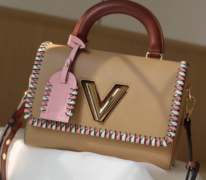Louis Vuitton Epi Leather Twist MM Bag In Beige With Braided Edges Flap