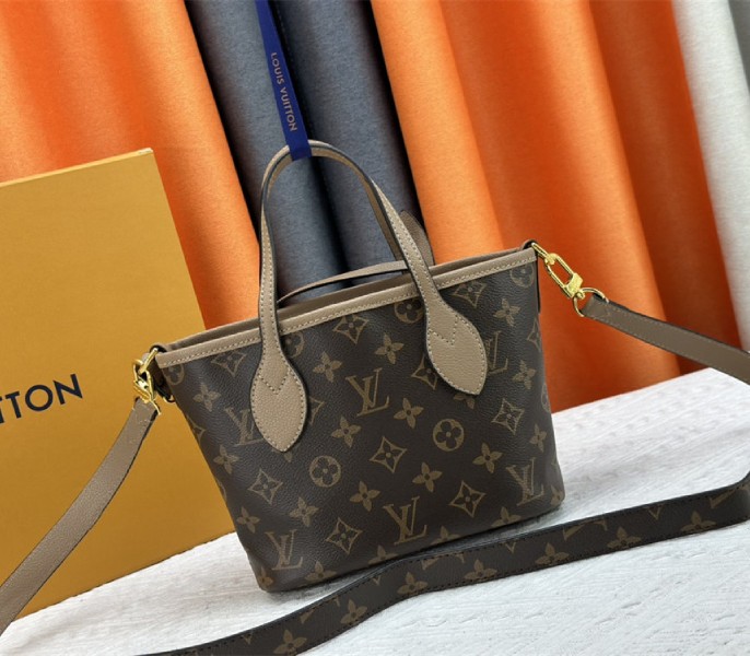 Louis Vuitton Neverfull Bandouliere Inside Out BB Tote In Monogram Canvas And Khaki Green Leather