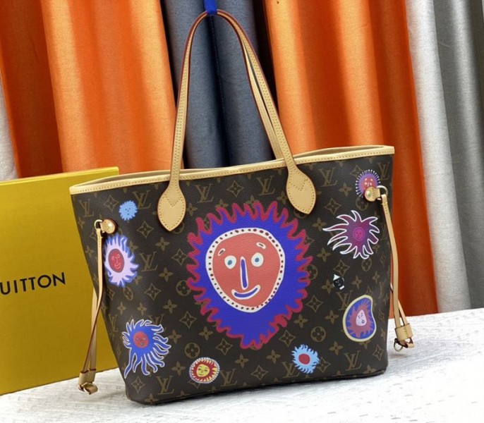 Louis Vuitton X YK Monogram Canvas Neverfull MM Tote With Faces Print
