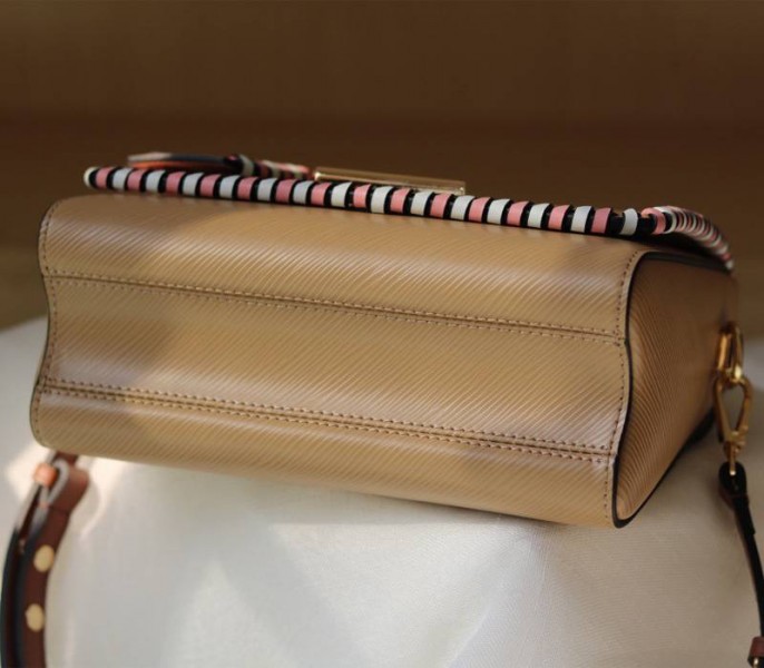 Louis Vuitton Epi Leather Twist MM Bag In Beige With Braided Edges Flap