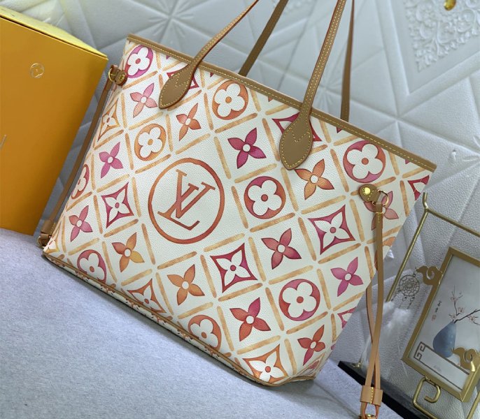 Louis Vuitton LV By The Pool Monogram Tiles Canvas Neverfull MM Tote In Coral