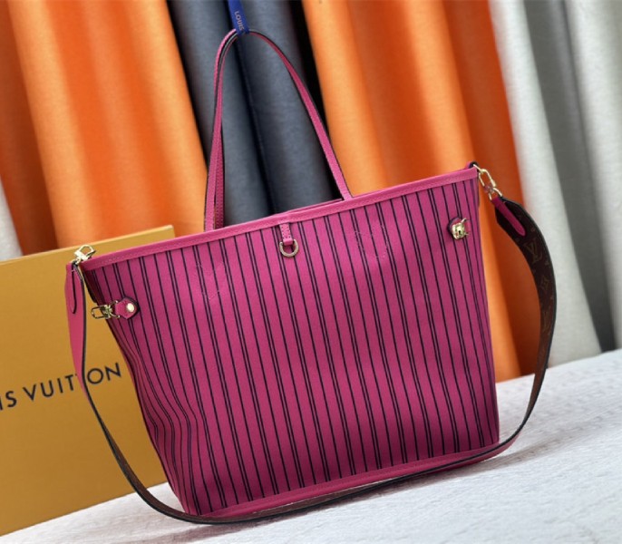 Louis Vuitton Neverfull Bandouliere Inside Out MM Tote In Monogram Canvas And Rose Pondichery Textile