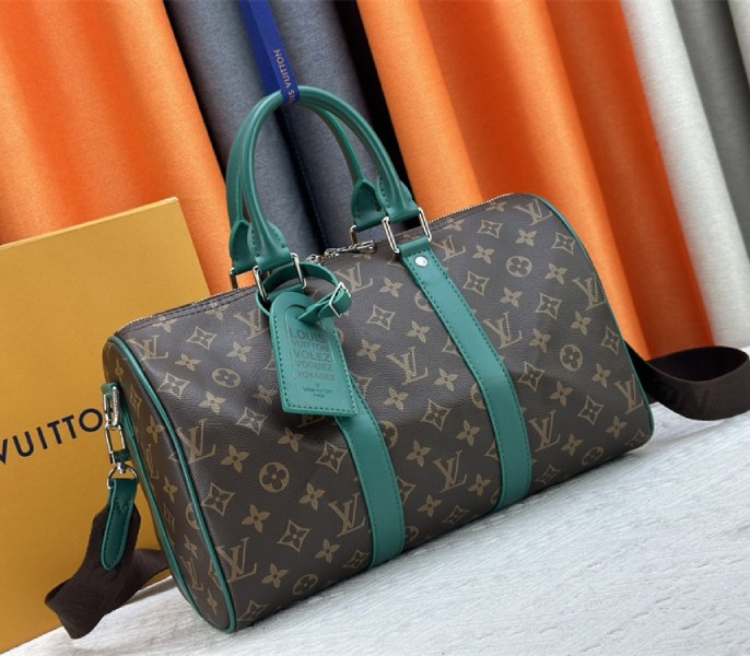 Louis Vuitton Monogram Macassar Canvas Keepall Bandouliere 35 In Borneo Green