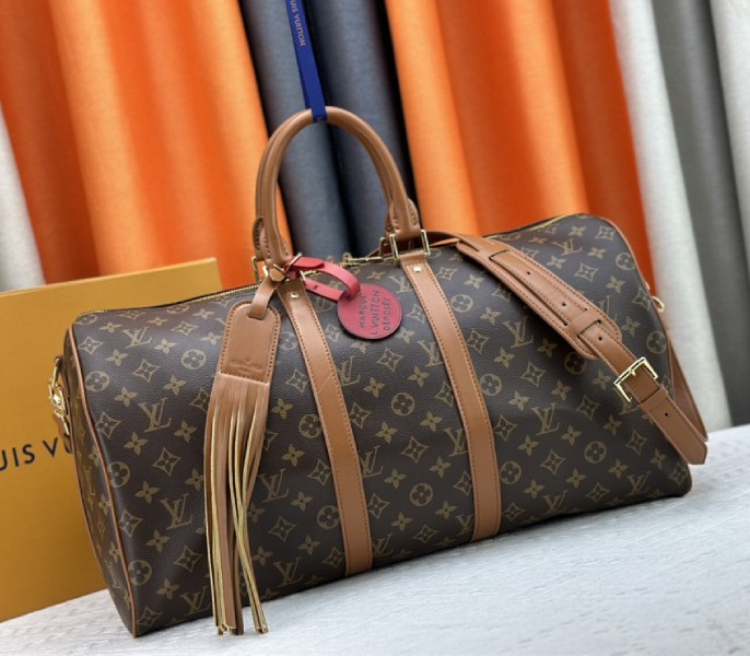 Louis Vuitton Monogram Dust Canvas Keepall Bandouliere 50 In Brown