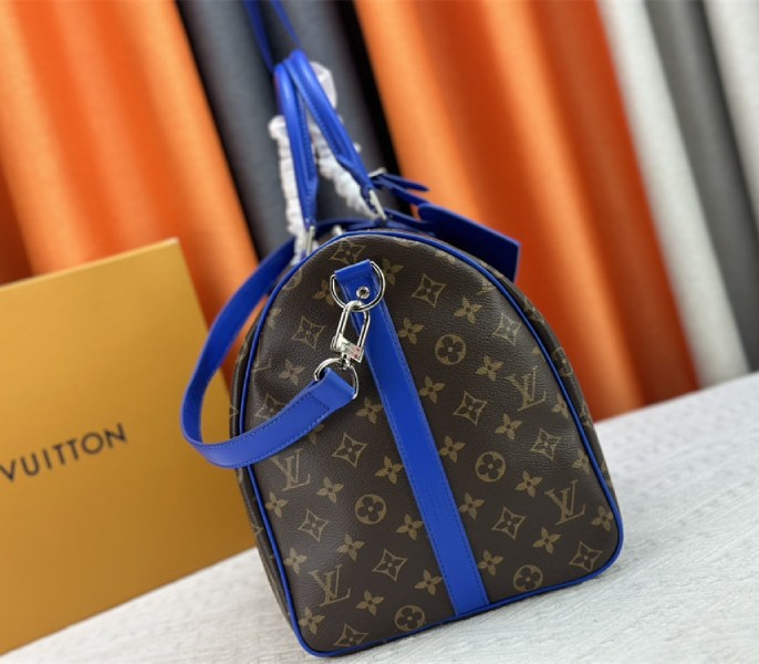Louis Vuitton Monogram Macassar Canvas Keepall Bandouliere 50 In Indigo Blue