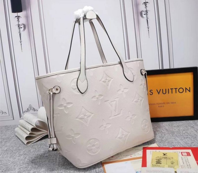 Louis Vuitton Monogram Empreinte Neverfull MM Tote In Cream