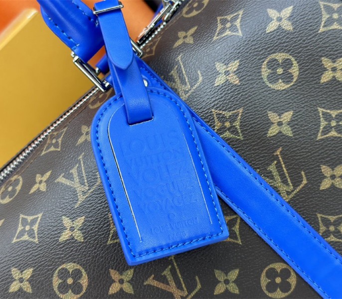 Louis Vuitton Monogram Macassar Canvas Keepall Bandouliere 50 In Indigo Blue