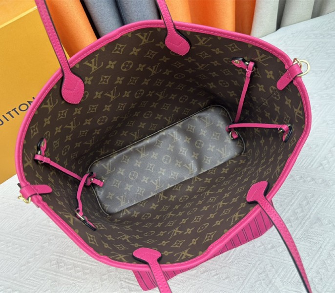 Louis Vuitton Neverfull Bandouliere Inside Out MM Tote In Monogram Canvas And Rose Pondichery Textile