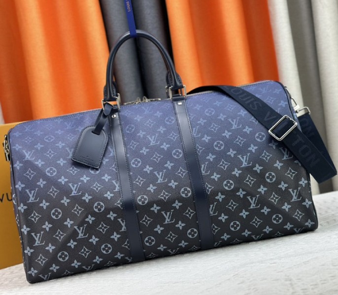 Louis Vuitton Monogram Gradient Canvas Keepall Bandouliere 55 In Navy Blue