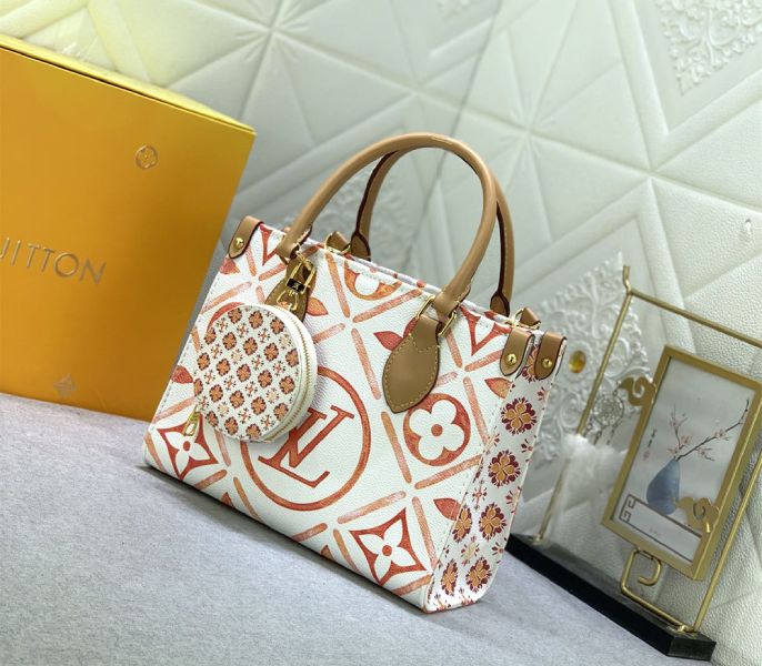 Louis Vuitton LV By The Pool Monogram Tiles Canvas Onthego PM Tote In Coral